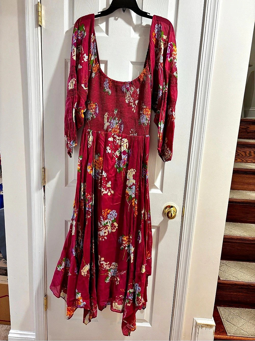 Free People Earth Red Combo Floral Midi Dress in Red Size Medium NWT